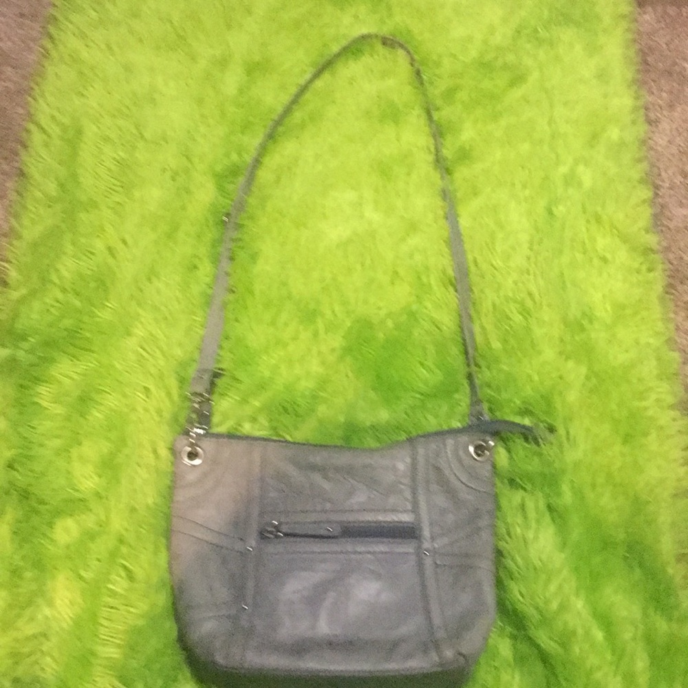 Gray leather crossbody bag